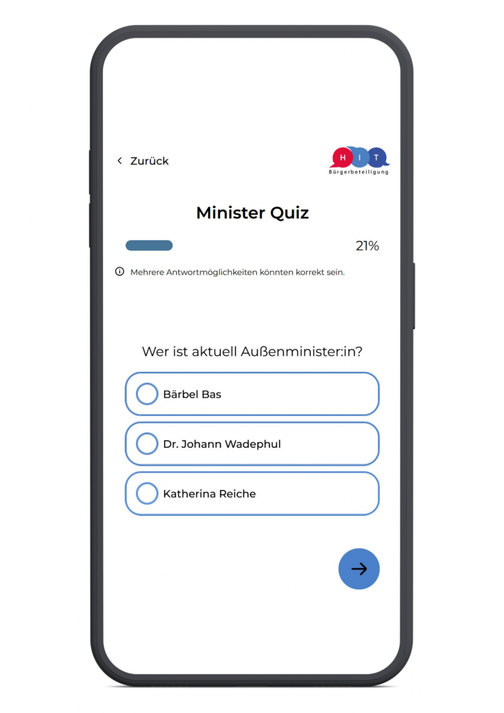 Darstellung eines Quiz mit dem easy learner auf einem Smartphone